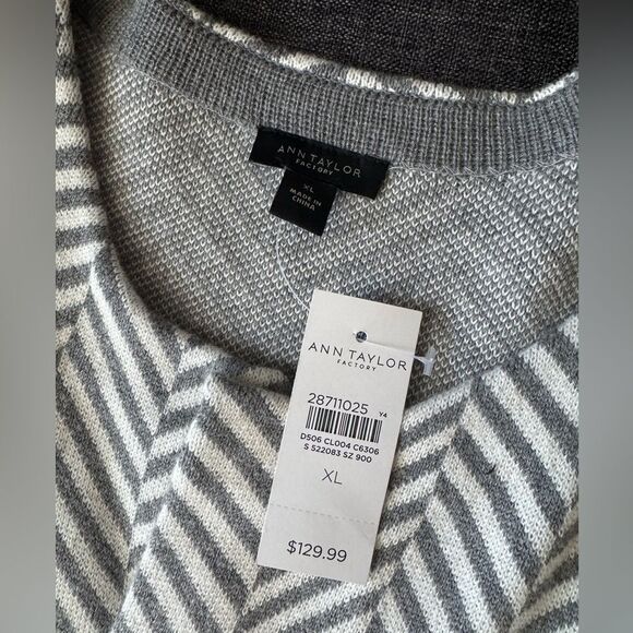 Ann Taylor Open Front Chevron Cardigan – Gray & White – Size XL – NWT - Picture 7 of 11